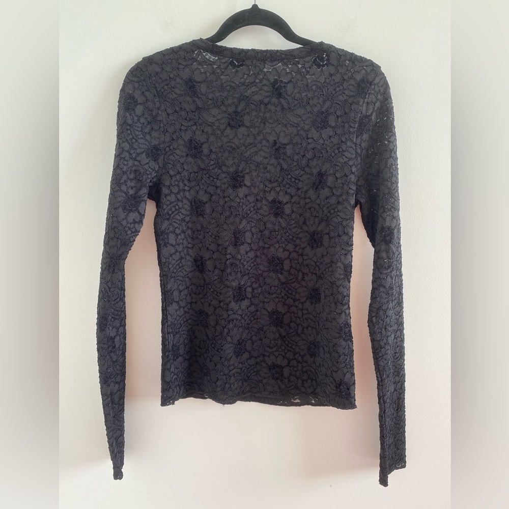 Free People Intimately Black Cloud Ride Notch Lace Long Sleeve Top Size M - Picture 10 of 12